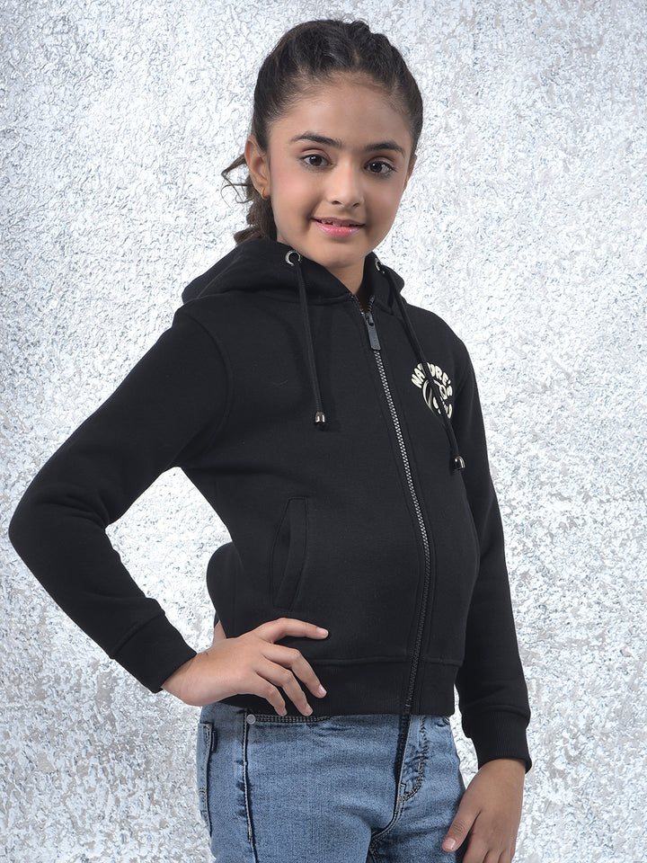 Black Hooded Neck Knitted Sweatshirt