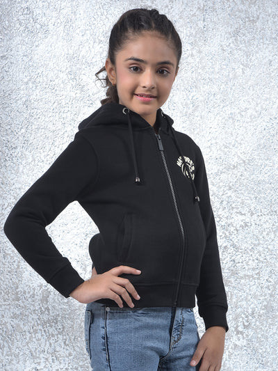 Black Hooded Neck Knitted Sweatshirt