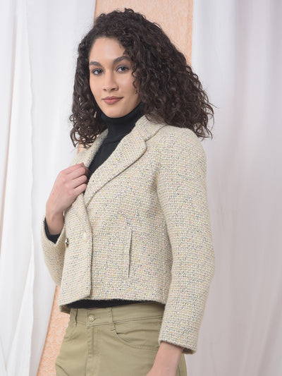 Beige Jacquard Notched Lapel Coat