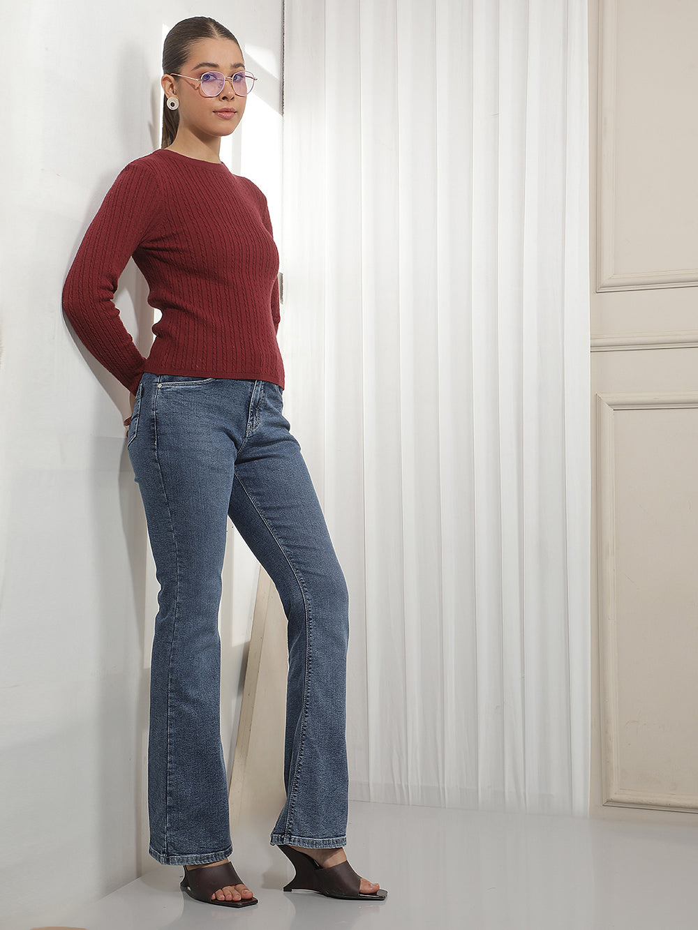 Red Jacquard Acrylic Sweater