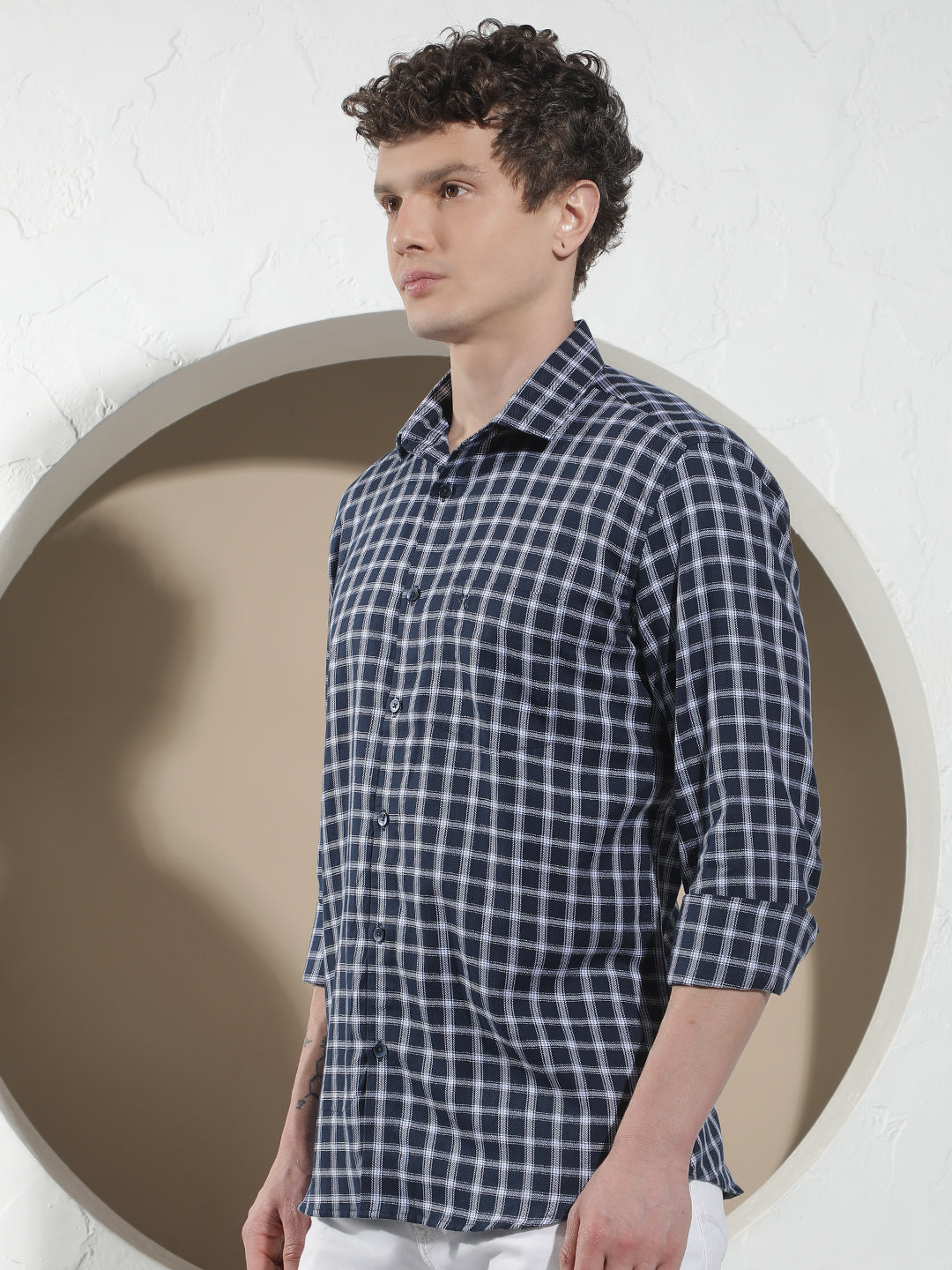 Navy Blue Checked 100% Cotton Shirt