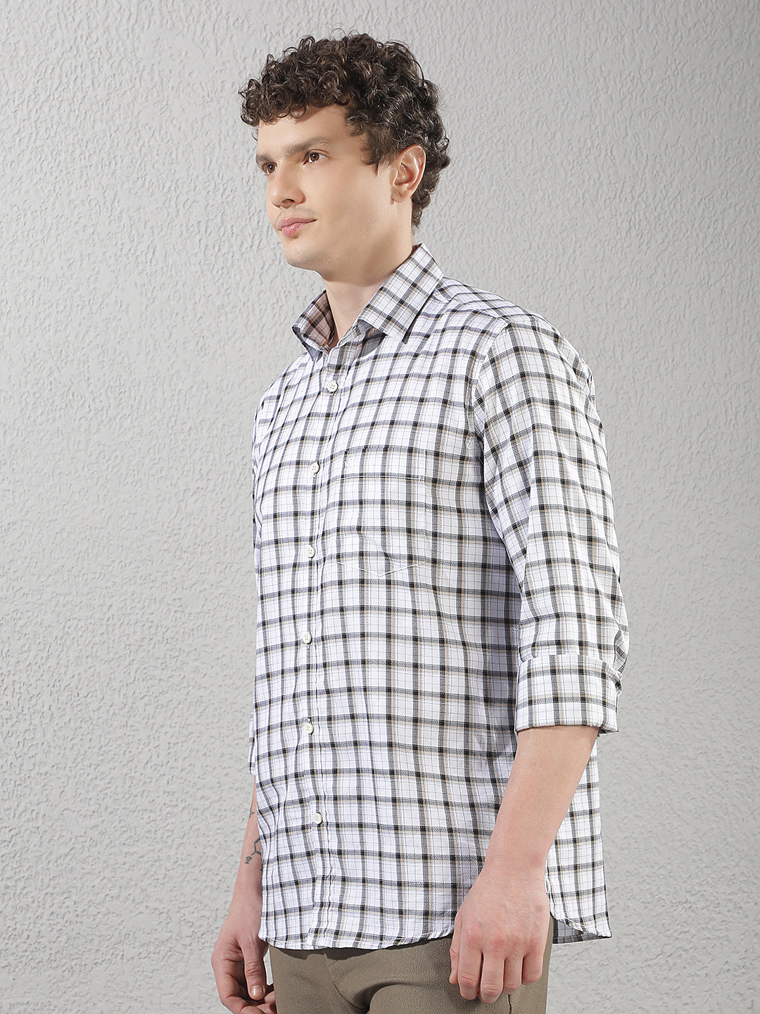 White 100% Cotton Checked Shirt