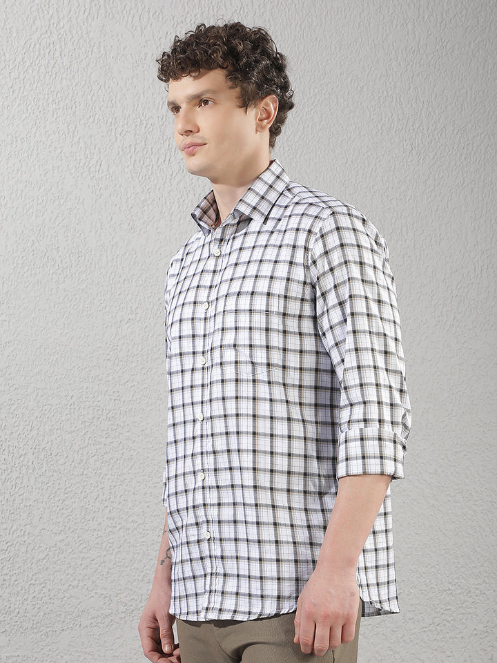 White 100% Cotton Checked Shirt