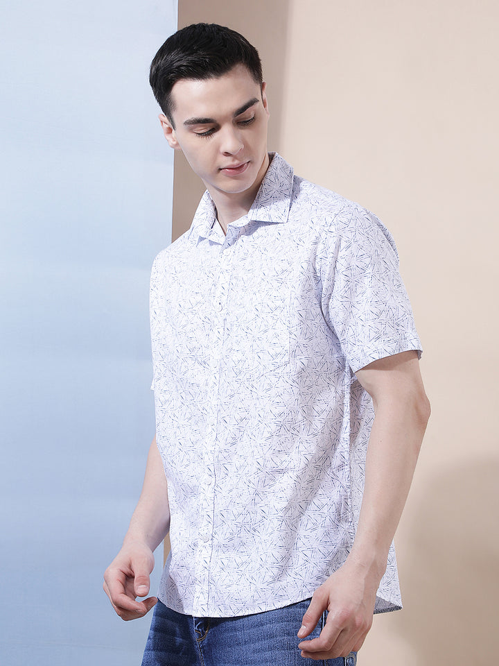 Blue Geometric Print 100% Cotton Shirt