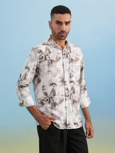 Brown Floral Print Shirt