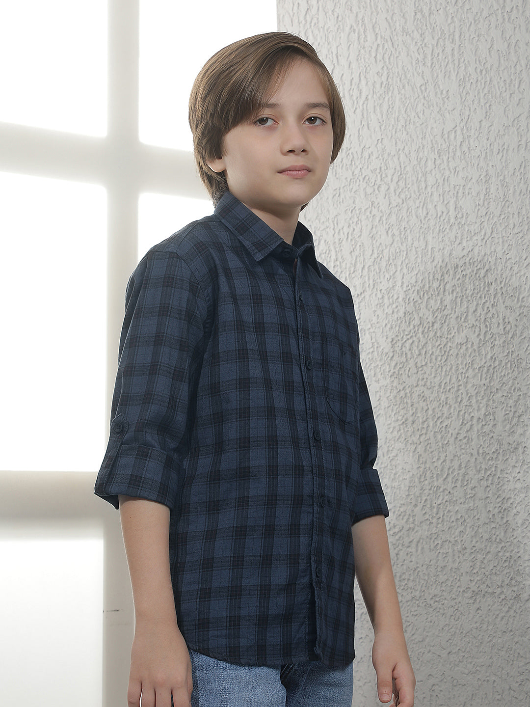 Teal Blue Checked 100% Cotton Shirt