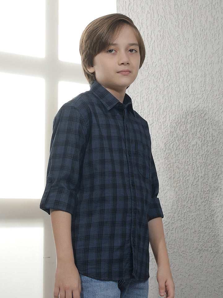 Teal Blue Checked 100% Cotton Shirt