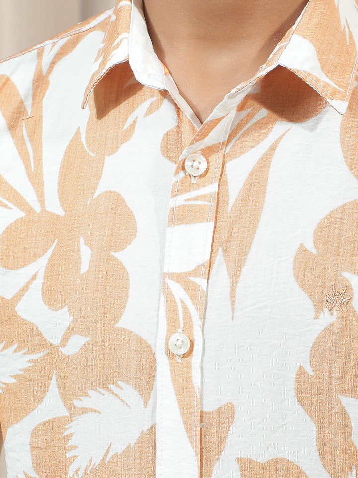 Orange Floral Print Shirt