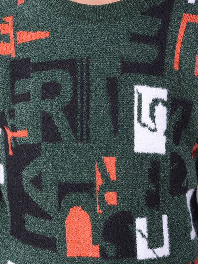 Green Typographic Print Sweater