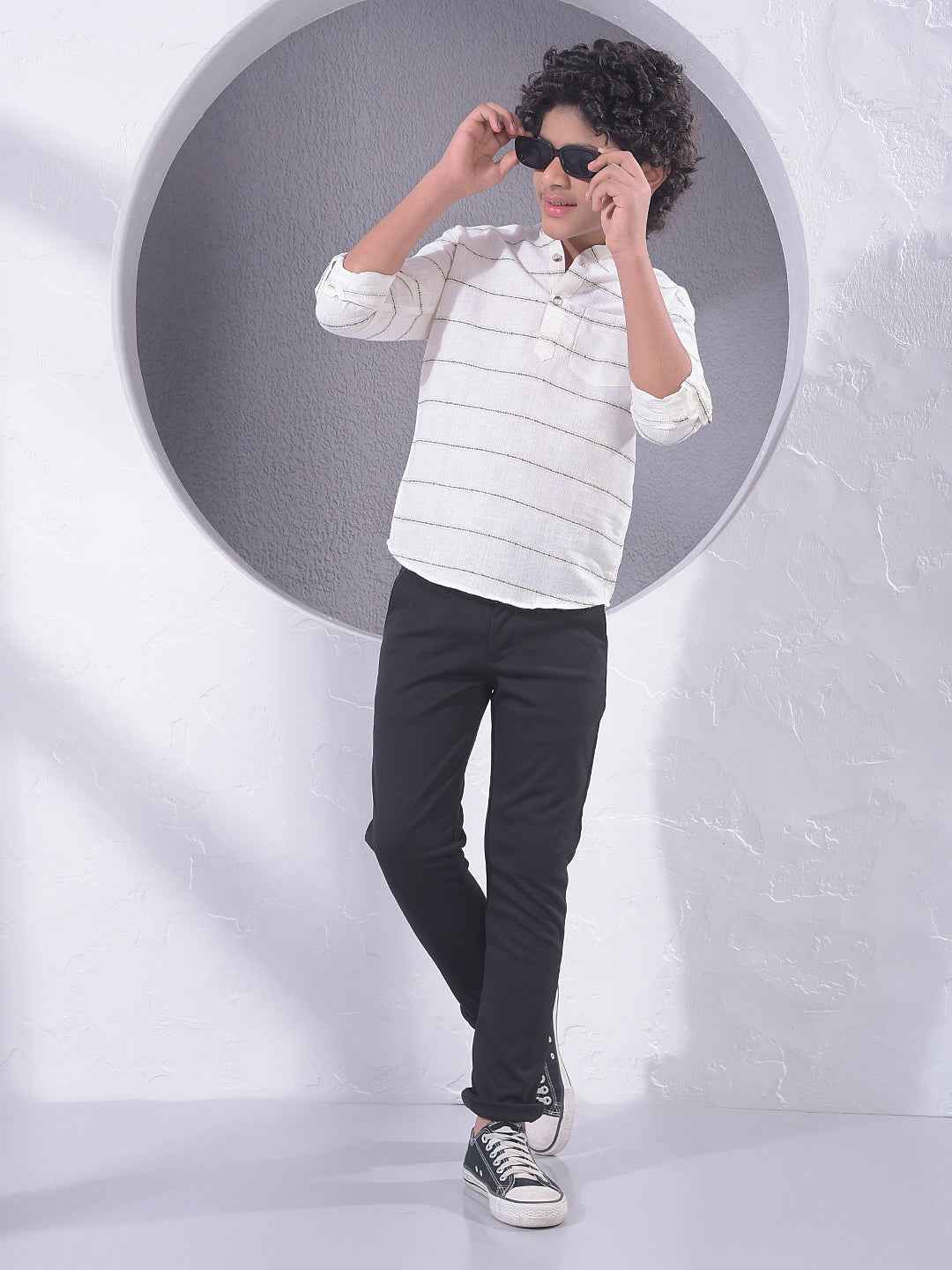 Off White Horizontal Stripes Kurta
