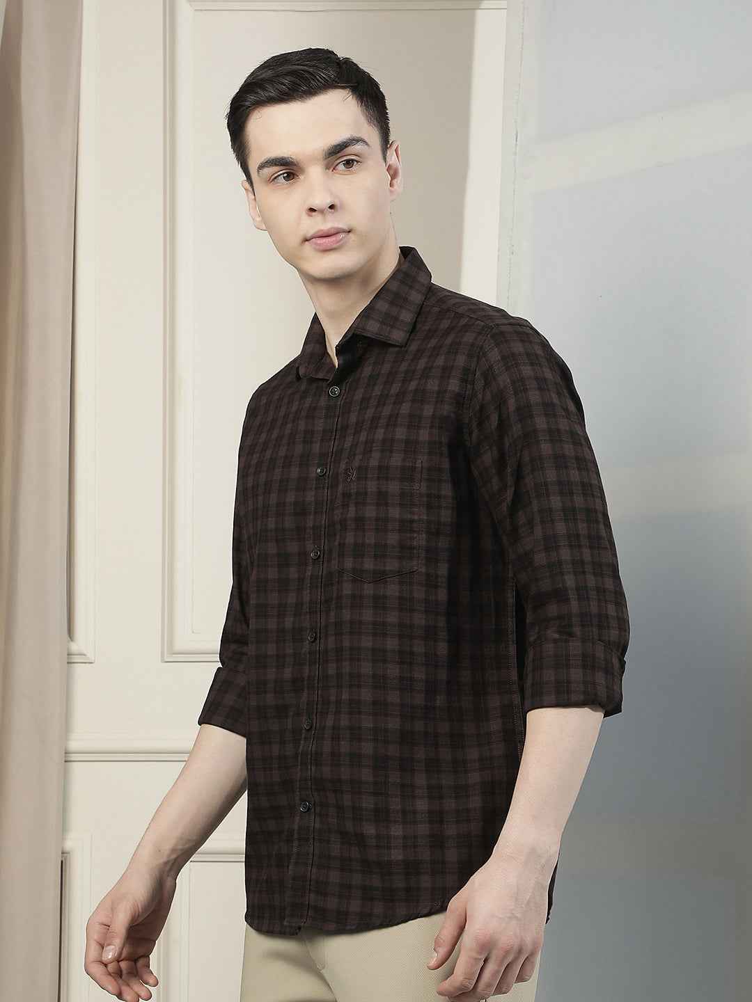Brown Checked 100% Cotton Shirt