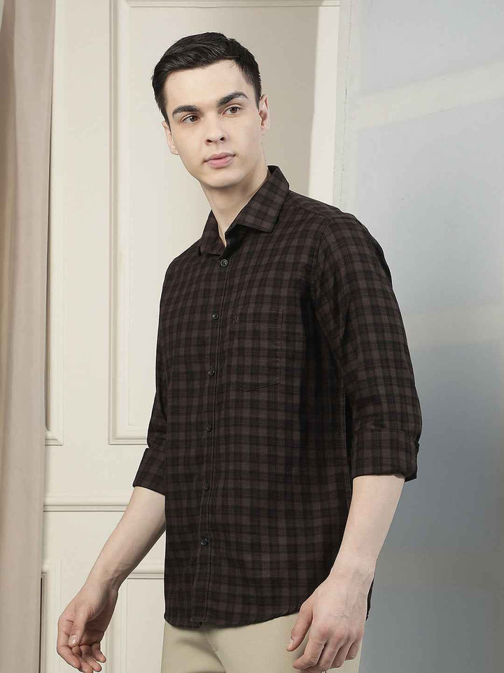 Brown Checked 100% Cotton Shirt