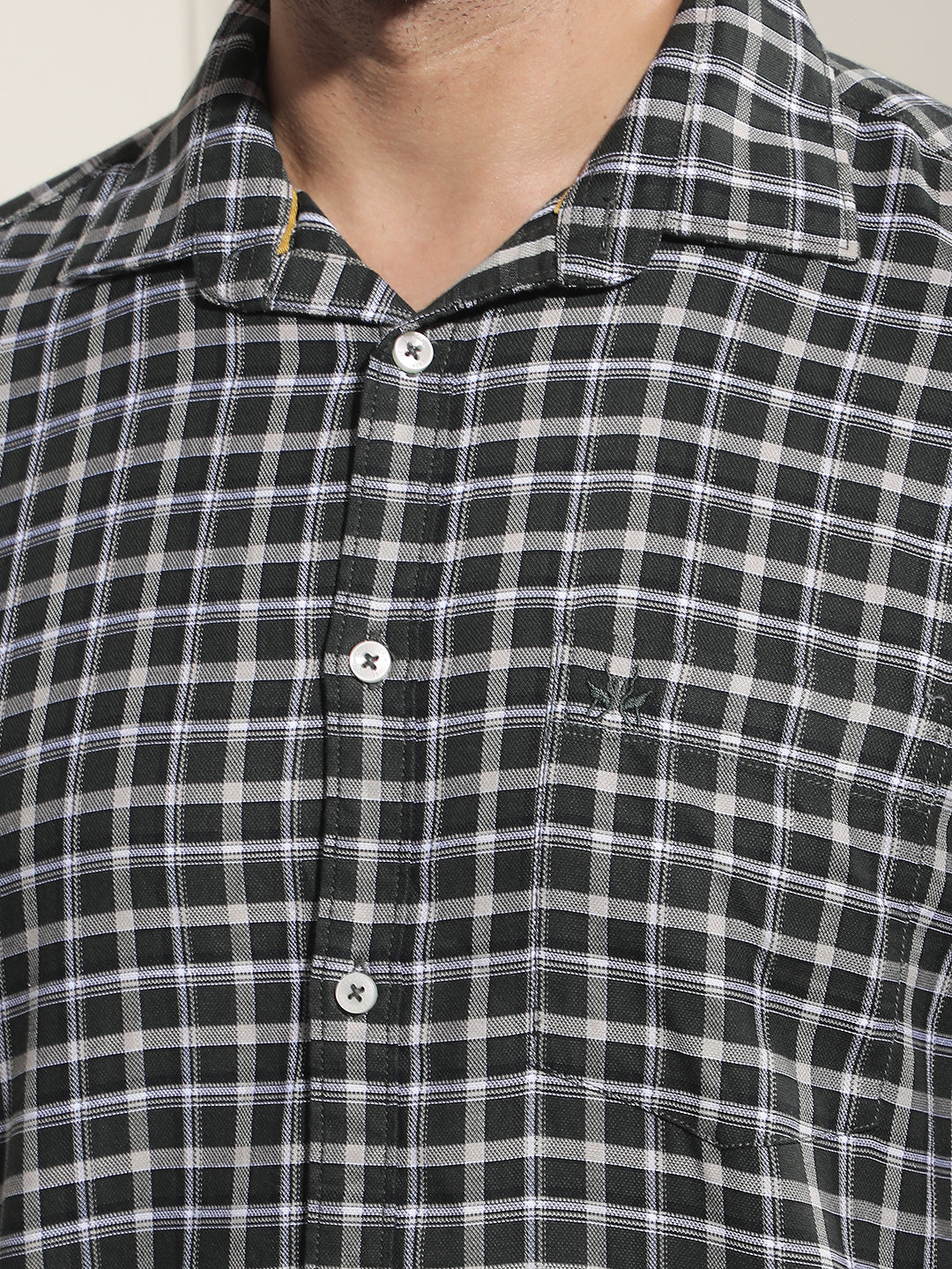 Contemporary Olive Green Checked Shirt