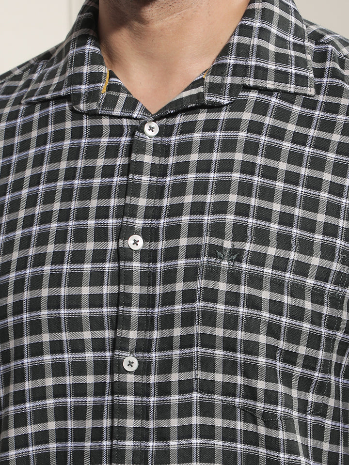 Contemporary Olive Green Checked Shirt