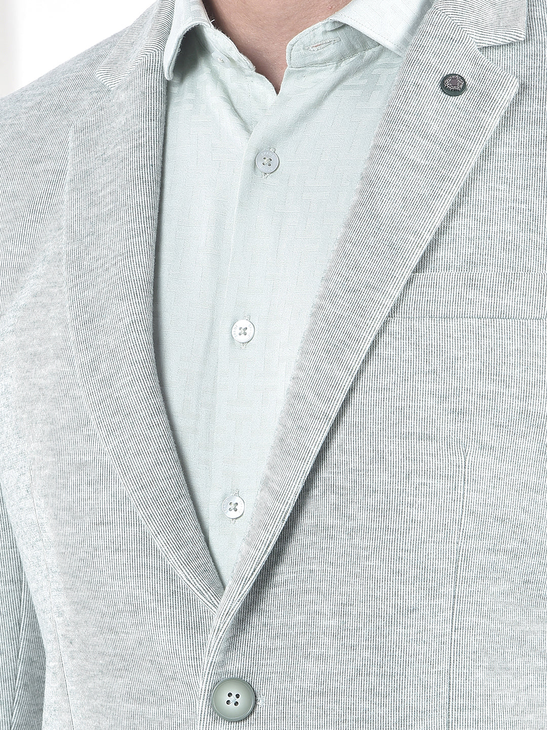 Green Notched Lapel Single-Breasted Blazer