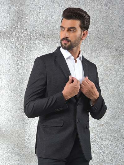 Black Notched Lapel Single-Breasted Blazer
