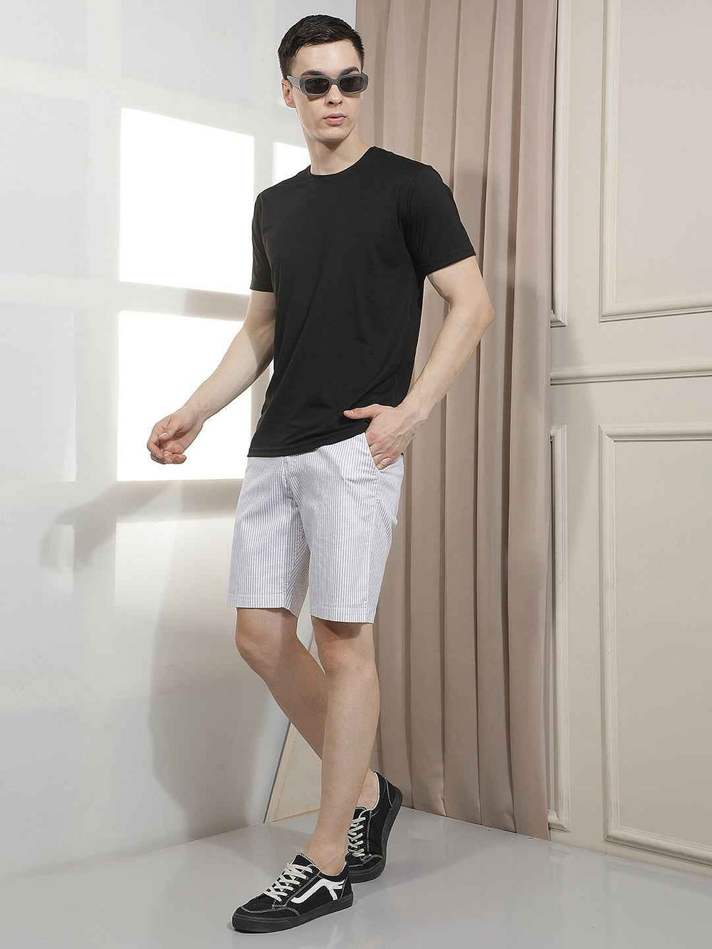 Minimalist White Fine Striped Shorts