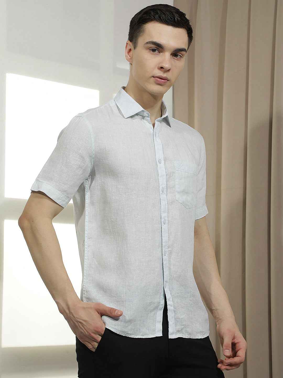 Breathable Sky Blue Linen Shirt