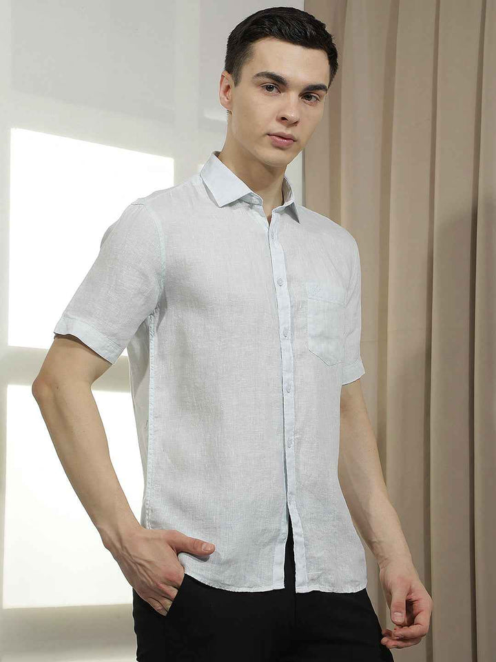 Breathable Sky Blue Linen Shirt