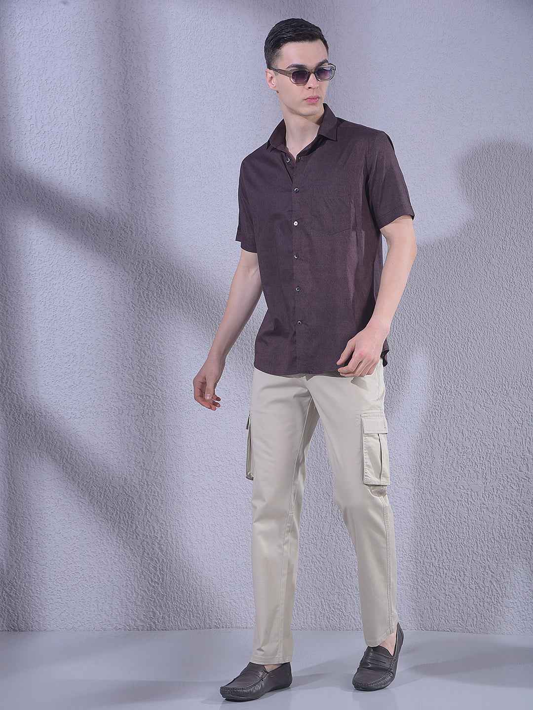 Brown Floral Print Modal Shirt