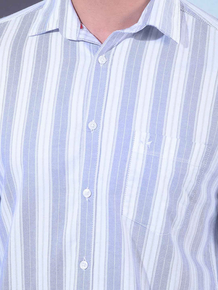 Grey 100% Cotton Vertical Stripes Shirt