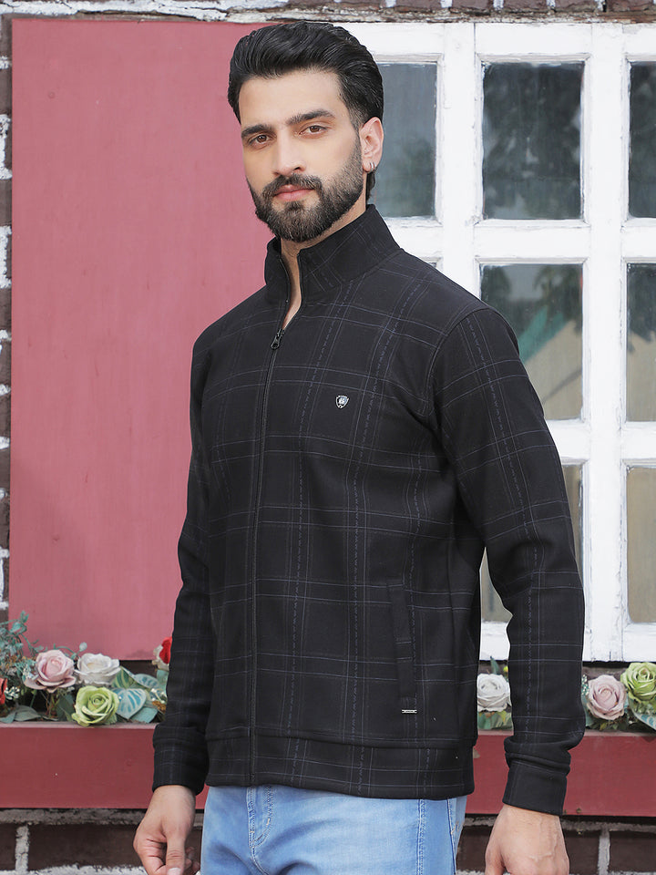 Black Checked Front Open Sweatshirt