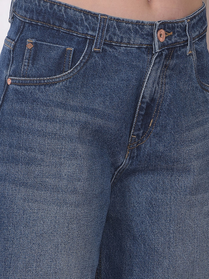 Blue 100% Cotton Barrel Fit Jeans