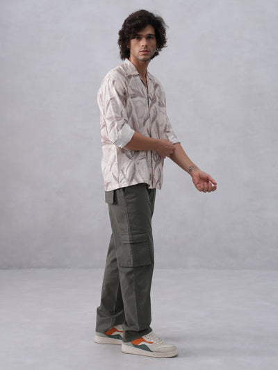 Beige Floral Print Resort-Collar Shirt