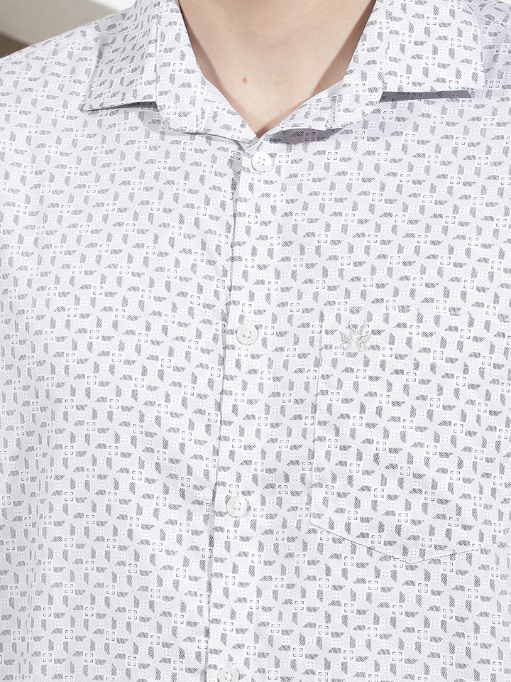White Geometric Print Shirt