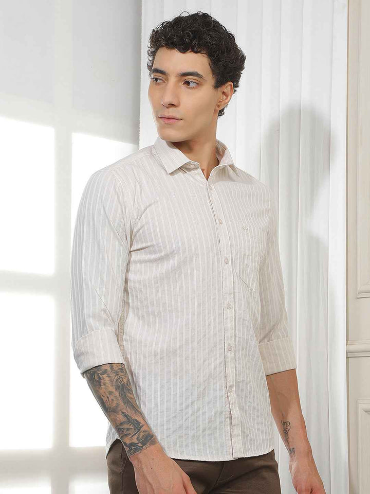 Beige Vertical Stripes Shirt