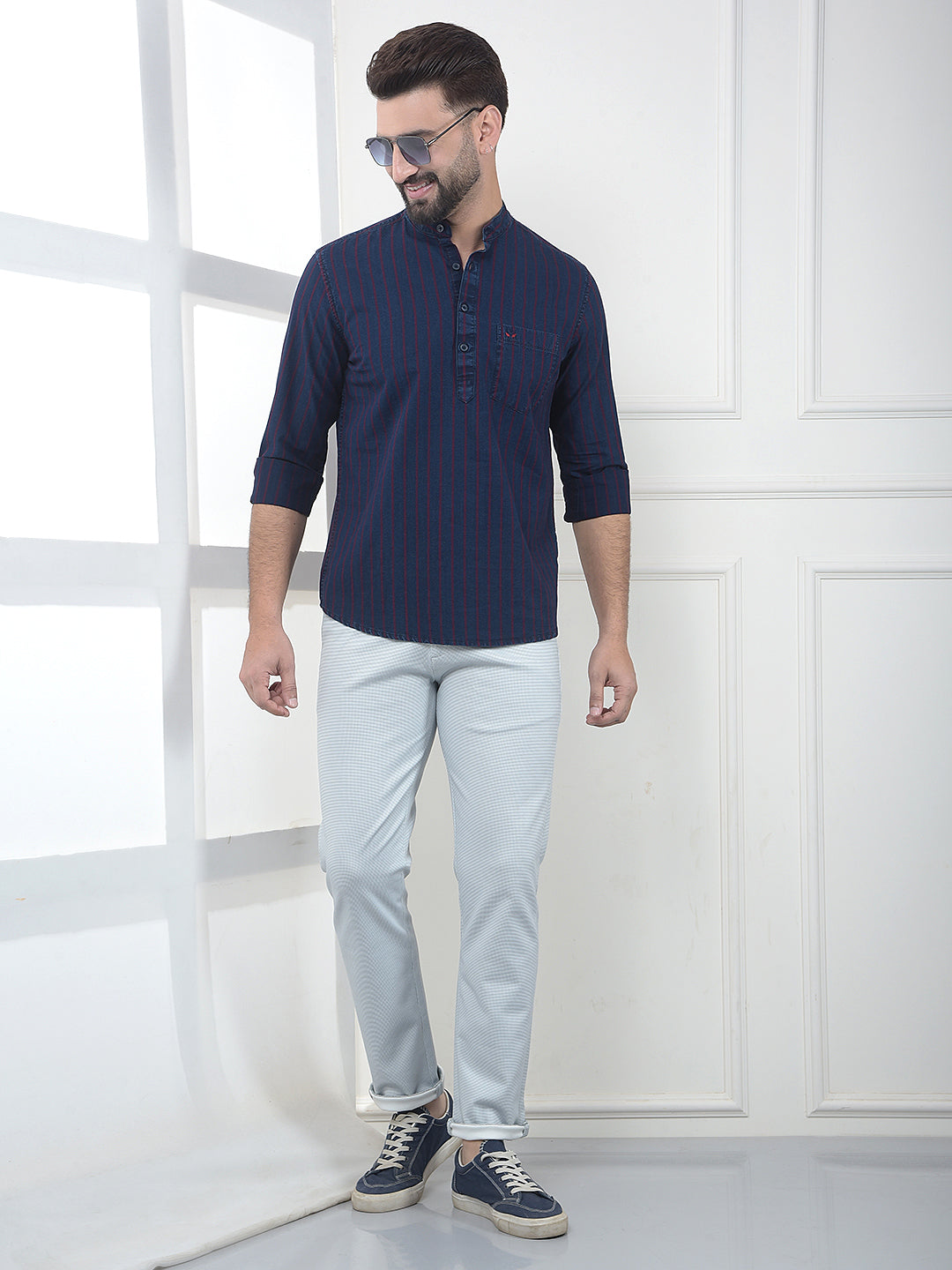 Blue Verticle Striped 100% Cotton Kurta