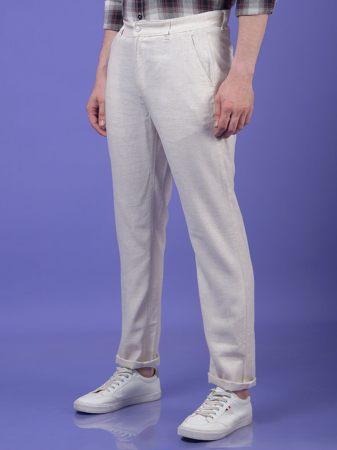 Off White Textured Trousers