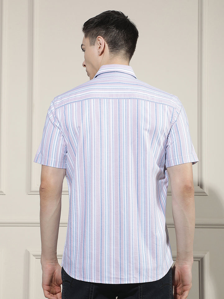 Pink Vertical Striped 100% Cotton Shirt