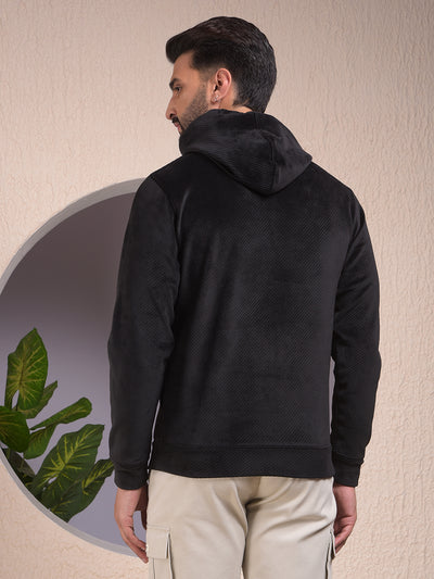 Black Jacquard Hooded Neck Sweatshirt