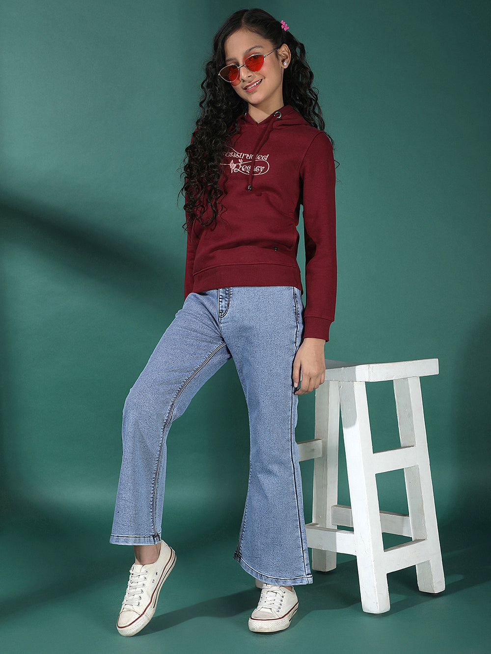 Girl's Blue Bootcut Cargo Jeans-Girls Jeans-Crimsoune Club