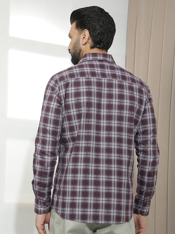 Wine 100% Cotton Checked Shirt
