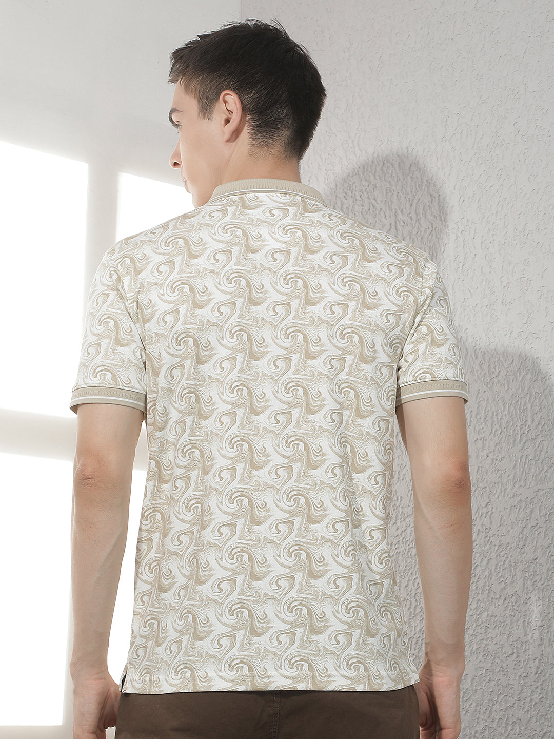 Beige Paisley Print Polo T-Shirt