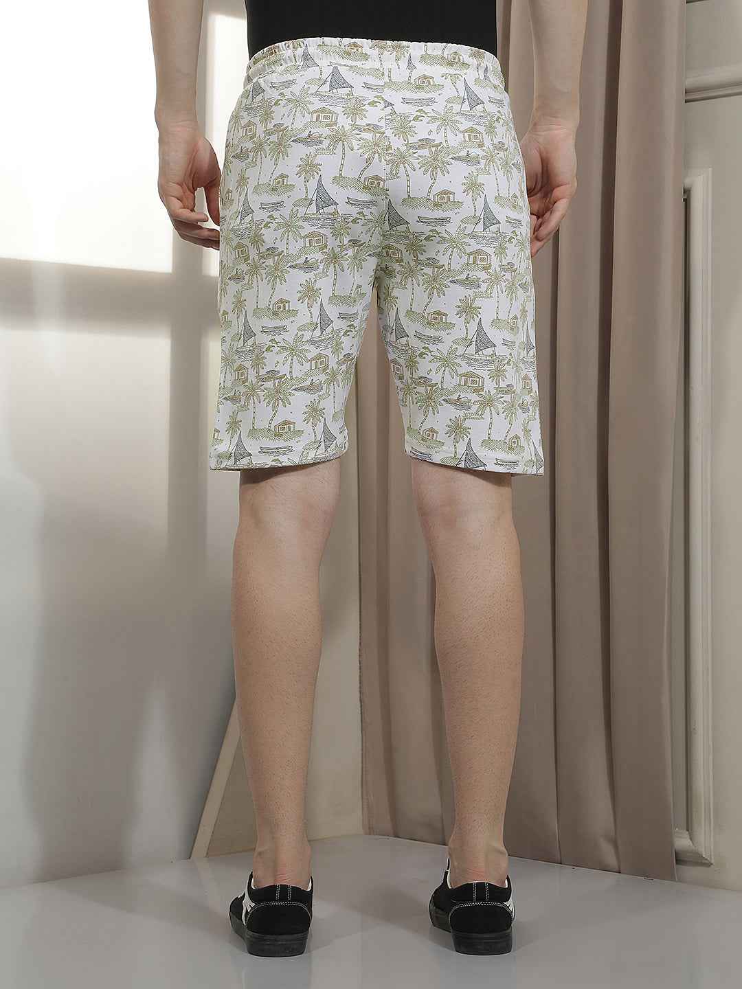 Laidback Beige Motif Print Shorts