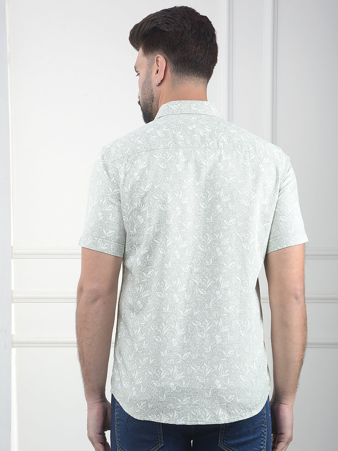 Green Floral Printed 100% Cotton Shirt