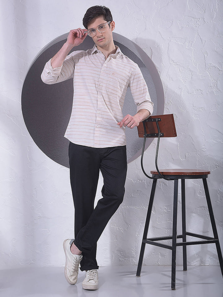 Beige Horizontal Stripes Shirt