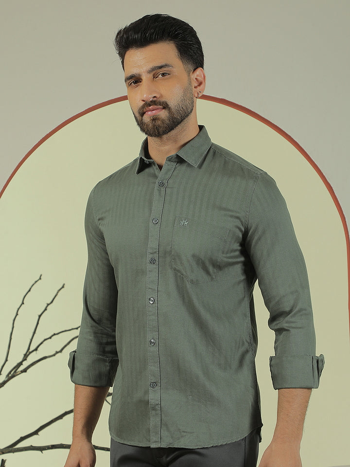 Green Vertical Stripes Shirt