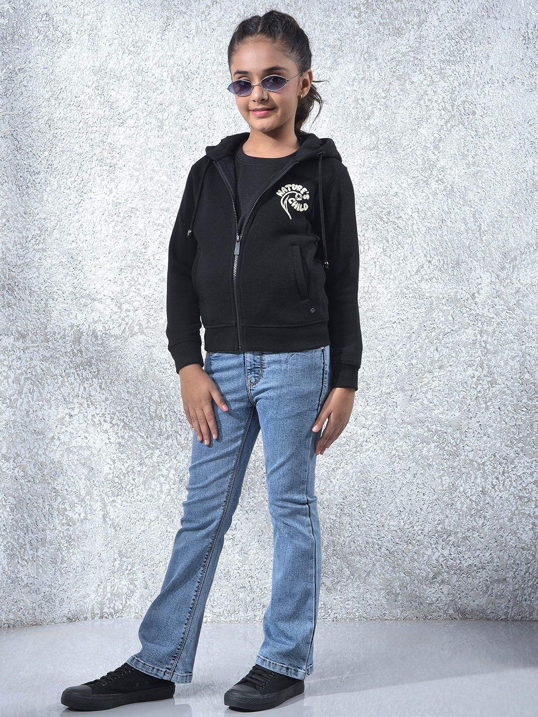 Black Hooded Neck Knitted Sweatshirt