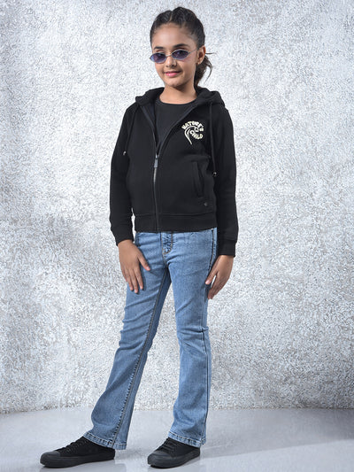 Black Hooded Neck Knitted Sweatshirt