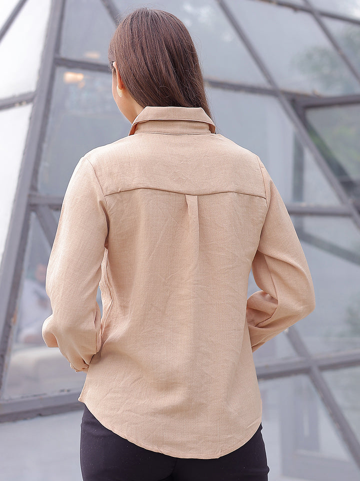 Beige Floral Embroidered Shirt