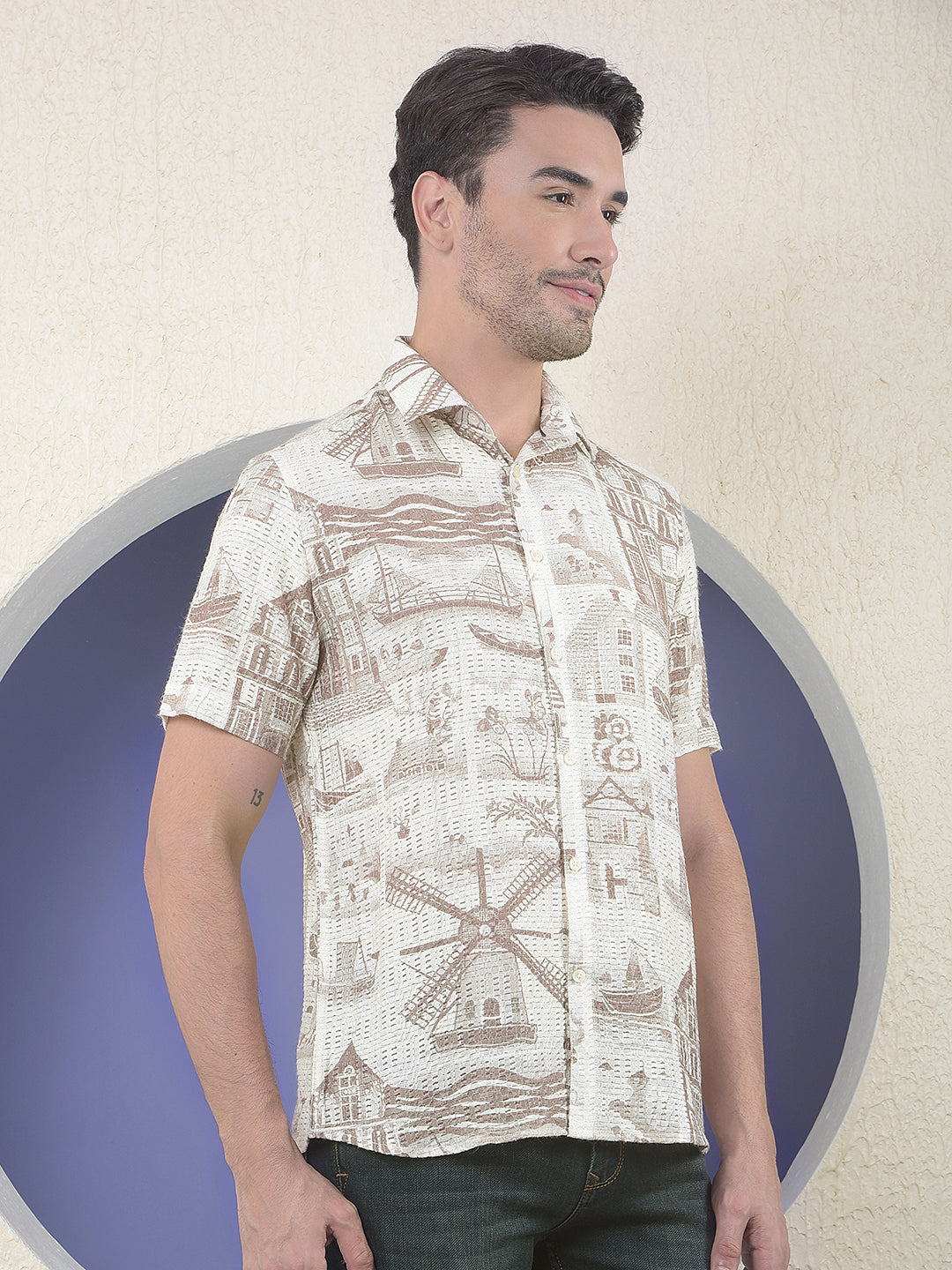 Vintage Harbor Printed Brown Shirt
