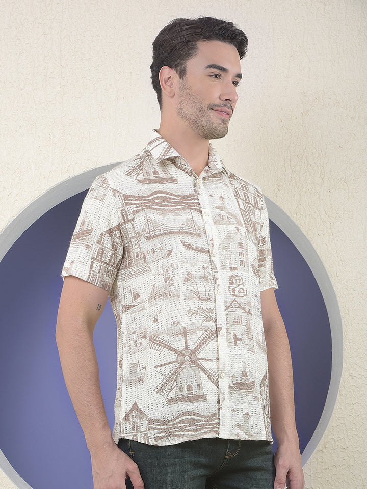 Vintage Harbor Printed Brown Shirt