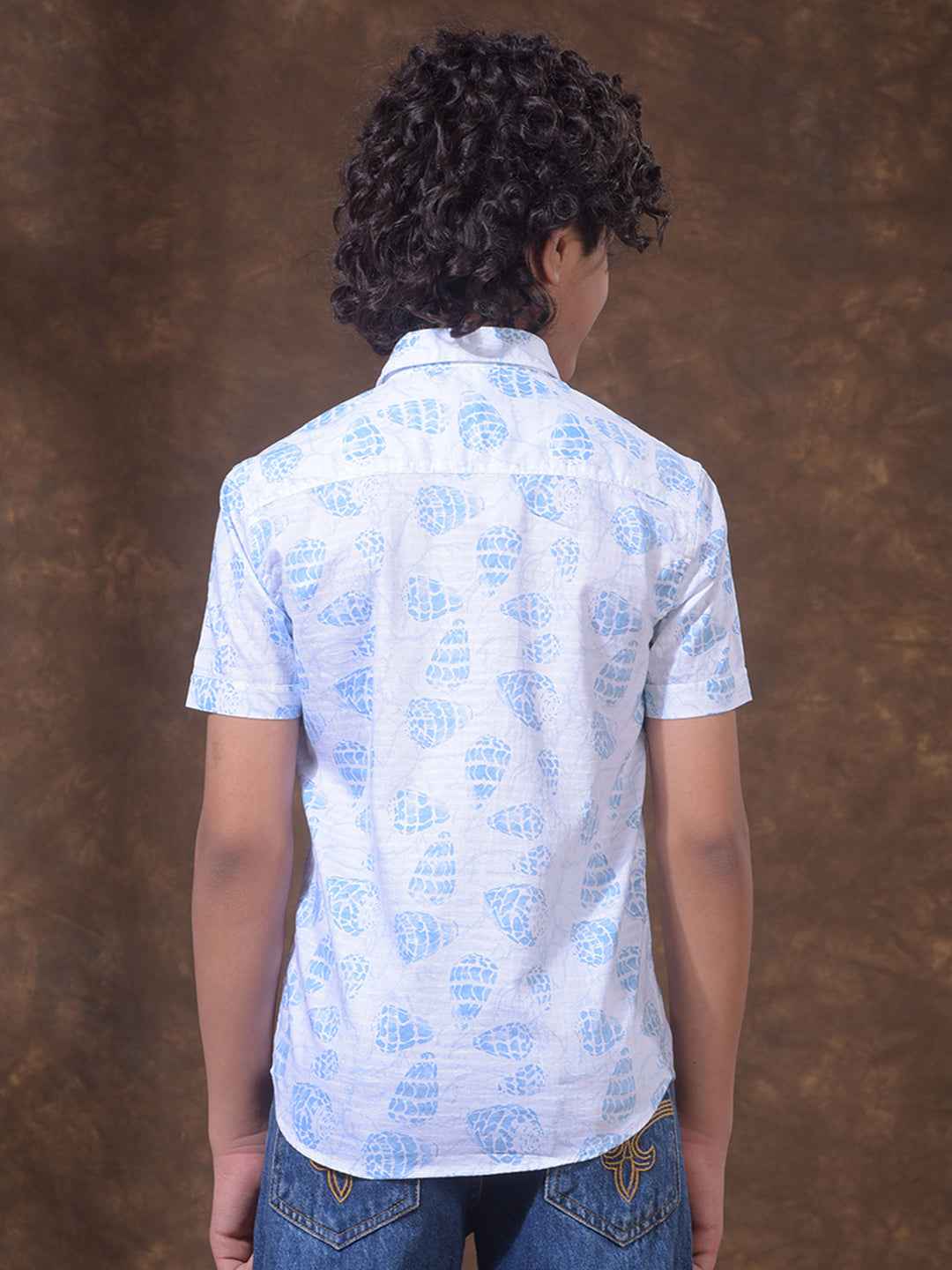 Sky Blue Tropical Print Casual Shirt