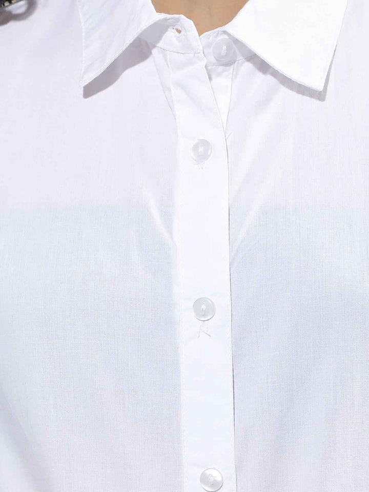 White Embroidered Cropped 100% Cotton Shirt