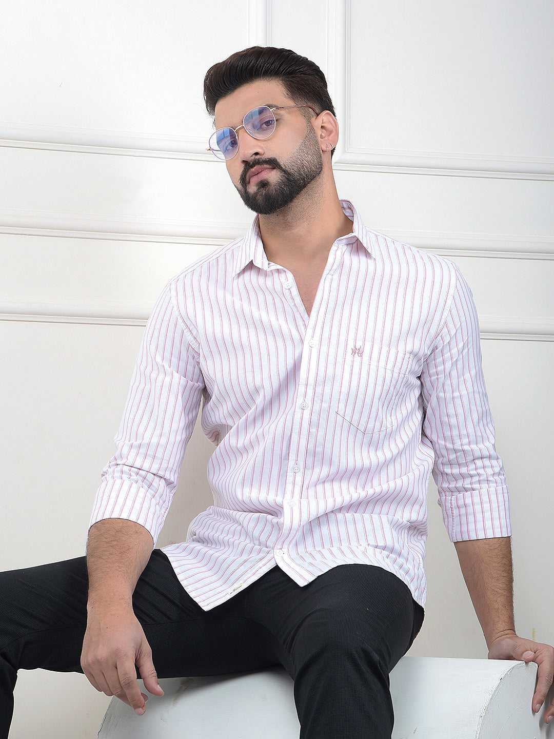 Pink Vertical Striped 100% Cotton Shirt