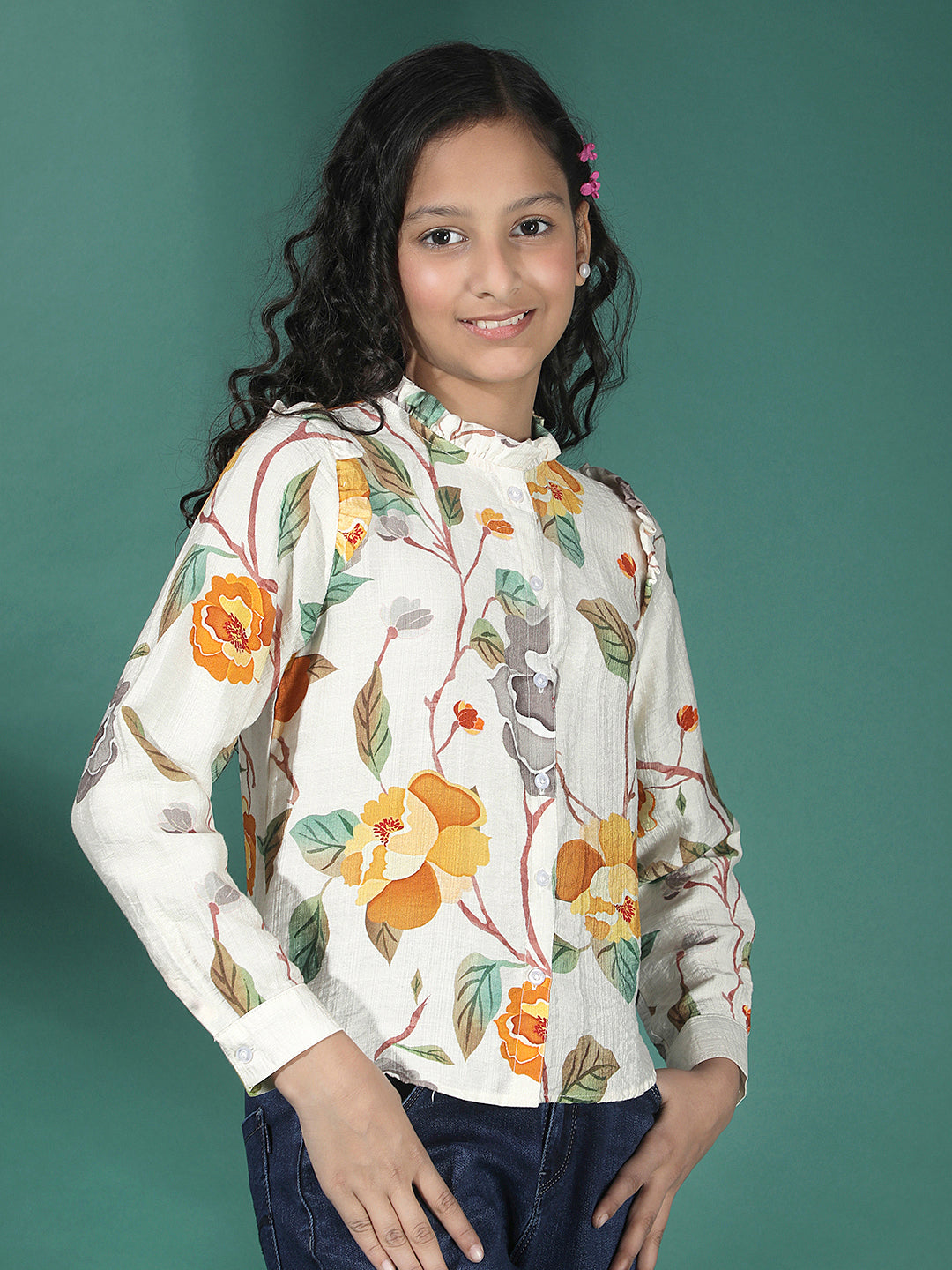 Autumn Garden Yellow Ruffle Shirt
